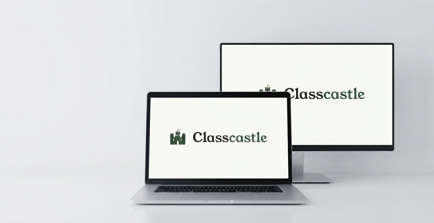 Classcastle Windows Desktop App preview on laptop and monitor screens